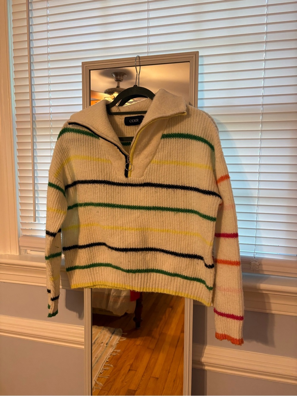 Cider Cream Striped Half-Zip Turtleneck Sweater